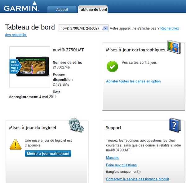 tableau de bord garmin